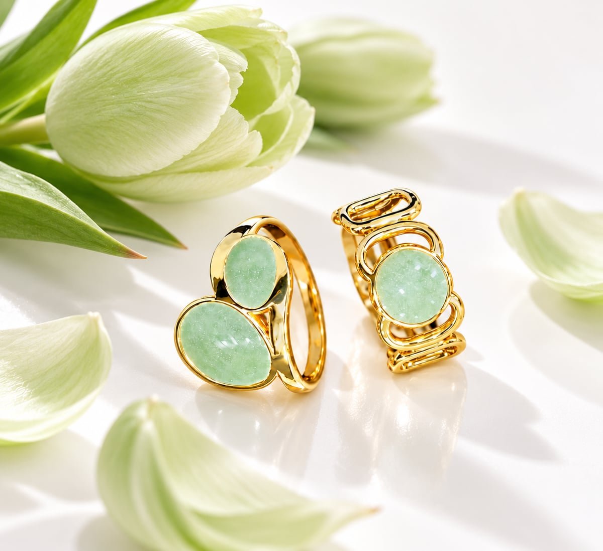 Green Tulip Statement Ring Set